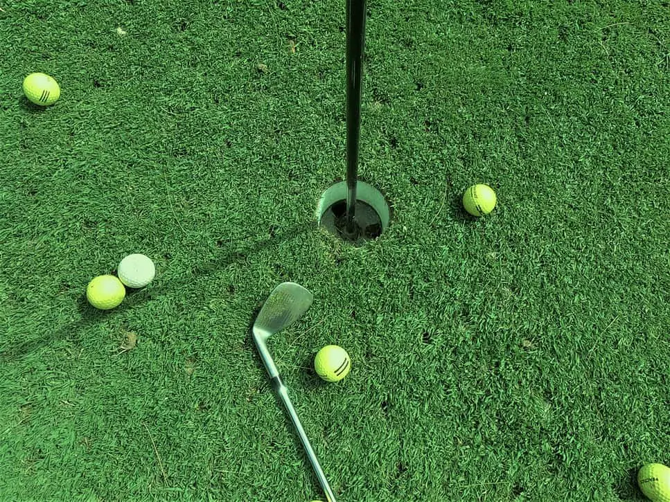 Golf stick ball and golf hole